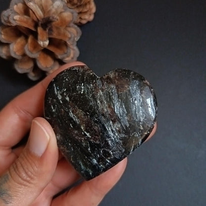 Arfvedsonite, Heart Shape, Palm Stone, 56x56x19mm, 98.2g [PALM-P04]