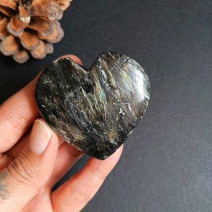 Arfvedsonite, Heart Shape, Palm Stone, 55x56x19mm, 95.6g [PALM-P05]