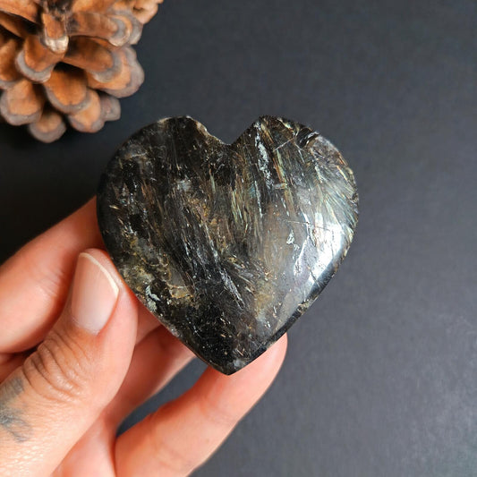 Arfvedsonite, Heart Shape, Palm Stone, 55x56x19mm, 95.6g [PALM-P05]