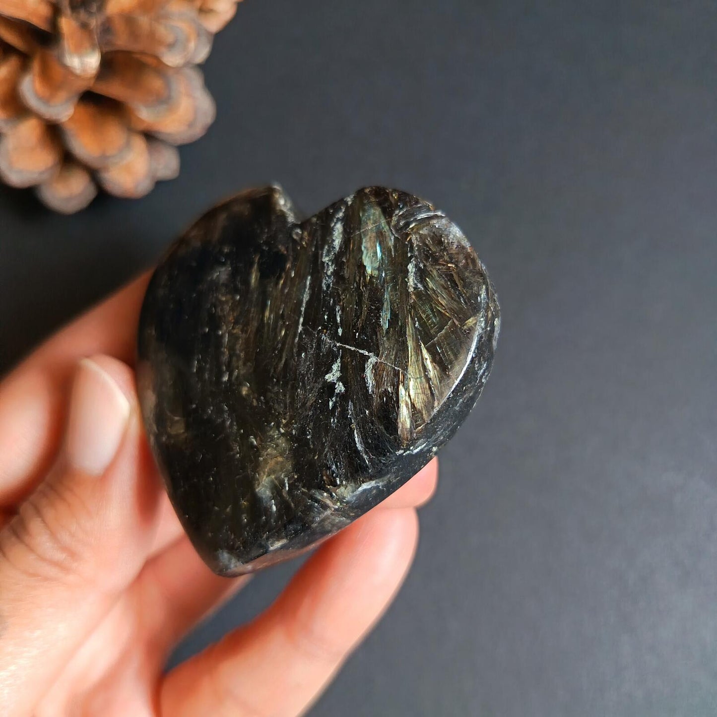 Arfvedsonite, Heart Shape, Palm Stone, 55x56x19mm, 95.6g [PALM-P05]