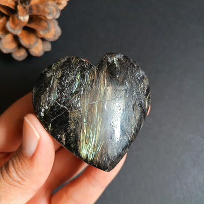 Arfvedsonite, Heart Shape, Palm Stone, 55x56x19mm, 95.6g [PALM-P05]