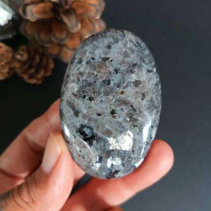 Larvikite, Palm Stone, Oval shape, 60x40x12 mm, 48.8g [PALM-S01]