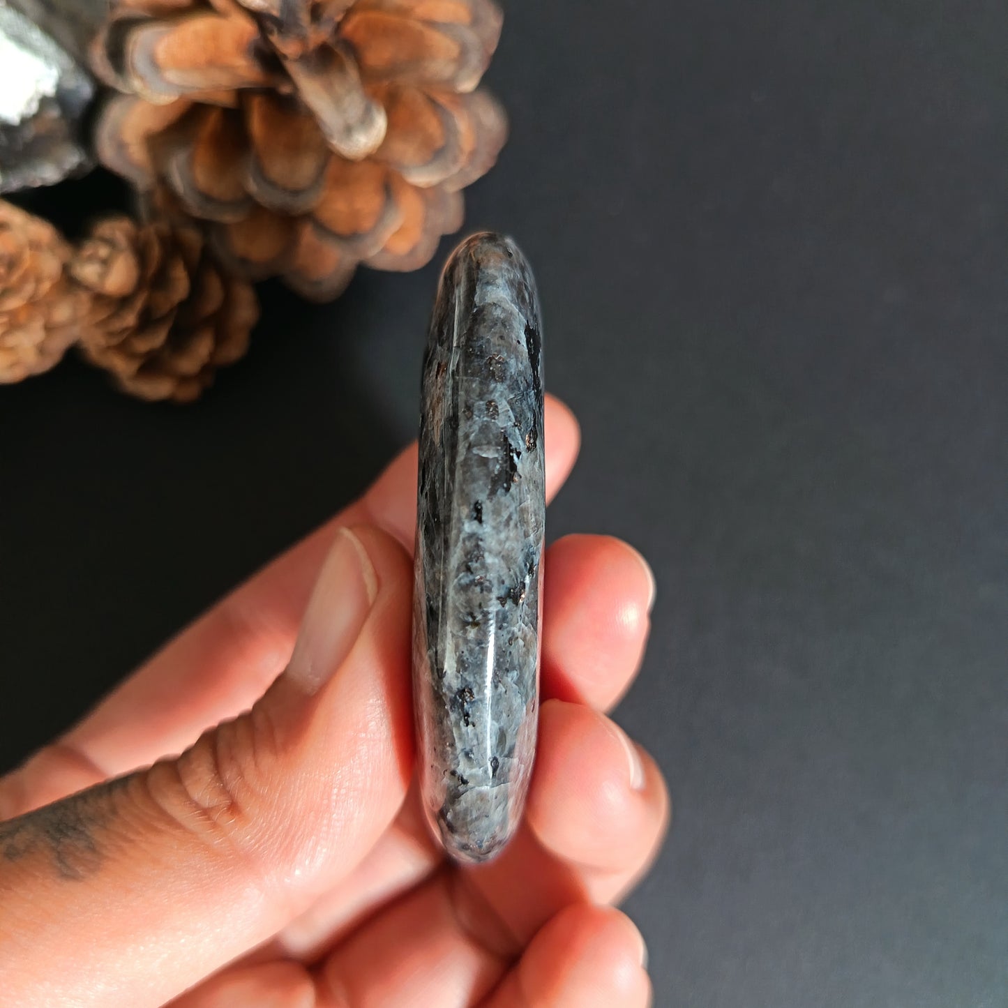 Larvikite, Palm Stone, Oval shape, 60x40x12 mm, 48.8g [PALM-S01]