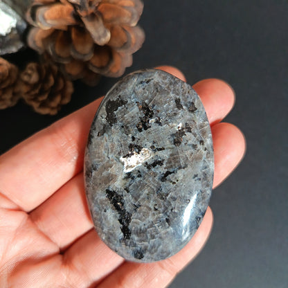 Larvikite, Palm Stone, Oval shape, 60x40x12 mm, 48.8g [PALM-S01]