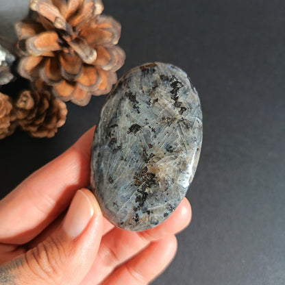 Larvikite, Palm Stone, Oval shape, 60x40x12.5 mm, 51.6g [PALM-S02]