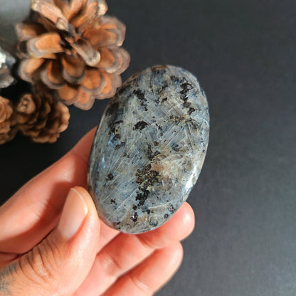 Larvikite, Palm Stone, Oval shape, 60x40x12.5 mm, 51.6g [PALM-S02]