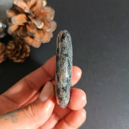 Larvikite, Palm Stone, Oval shape, 60x40x12.5 mm, 51.6g [PALM-S02]