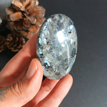 Larvikite, Palm Stone, Oval shape, 60x40x12.5 mm, 51.6g [PALM-S02]