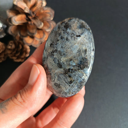 Larvikite, Palm Stone, Oval shape, 60x40x12.5 mm, 51.6g [PALM-S02]