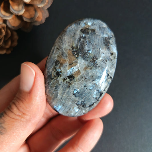 Larvikite, Palm Stone, Oval shape, 60x40x12.5 mm, 51.9g [PALM-S03]