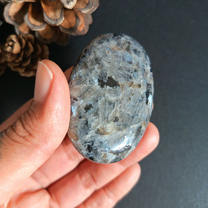 Larvikite, Palm Stone, Oval shape, 60x40x12.5 mm, 51.9g [PALM-S03]