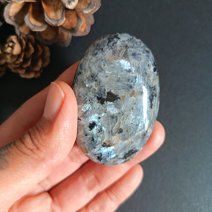 Larvikite, Palm Stone, Oval shape, 60x40x12.5 mm, 51.9g [PALM-S03]