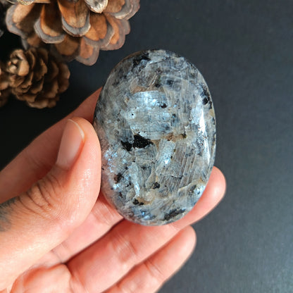 Larvikite, Palm Stone, Oval shape, 60x40x12.5 mm, 51.9g [PALM-S03]