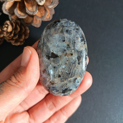 Larvikite, Palm Stone, Oval shape, 60x40x12.5 mm, 51.9g [PALM-S03]