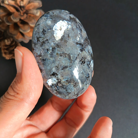 Larvikite, Palm Stone, Oval shape, 60x40x16 mm, 56.6g [PALM-S06]