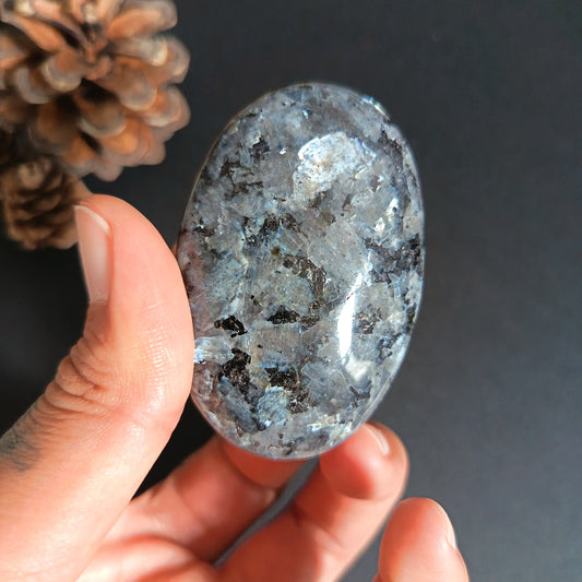 Larvikite, Palm Stone, Oval shape, 60x40x16 mm, 56.6g [PALM-S06]