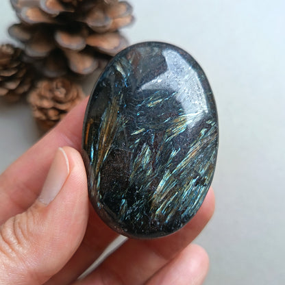Arfvedsonite, Palm Stone, Oval shape, 59x39x14mm, 65.3g [PALM-Y03]