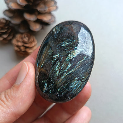 Arfvedsonite, Palm Stone, Oval shape, 59x39x14mm, 65.3g [PALM-Y03]