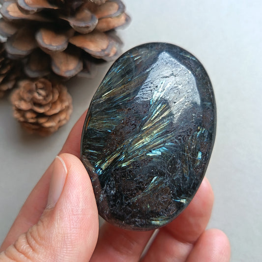 Arfvedsonite, Palm Stone, Oval shape, 60x40x15mm, 71.8g [PALM-Y05]