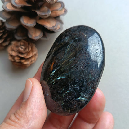 Arfvedsonite, Palm Stone, Oval shape, 60x40x15mm, 71.8g [PALM-Y05]