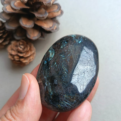 Arfvedsonite, Palm Stone, Oval shape, 60x40x15mm, 71.8g [PALM-Y05]