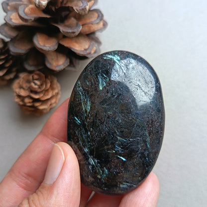 Arfvedsonite, Palm Stone, Oval shape, 60x40x15mm, 71.8g [PALM-Y05]
