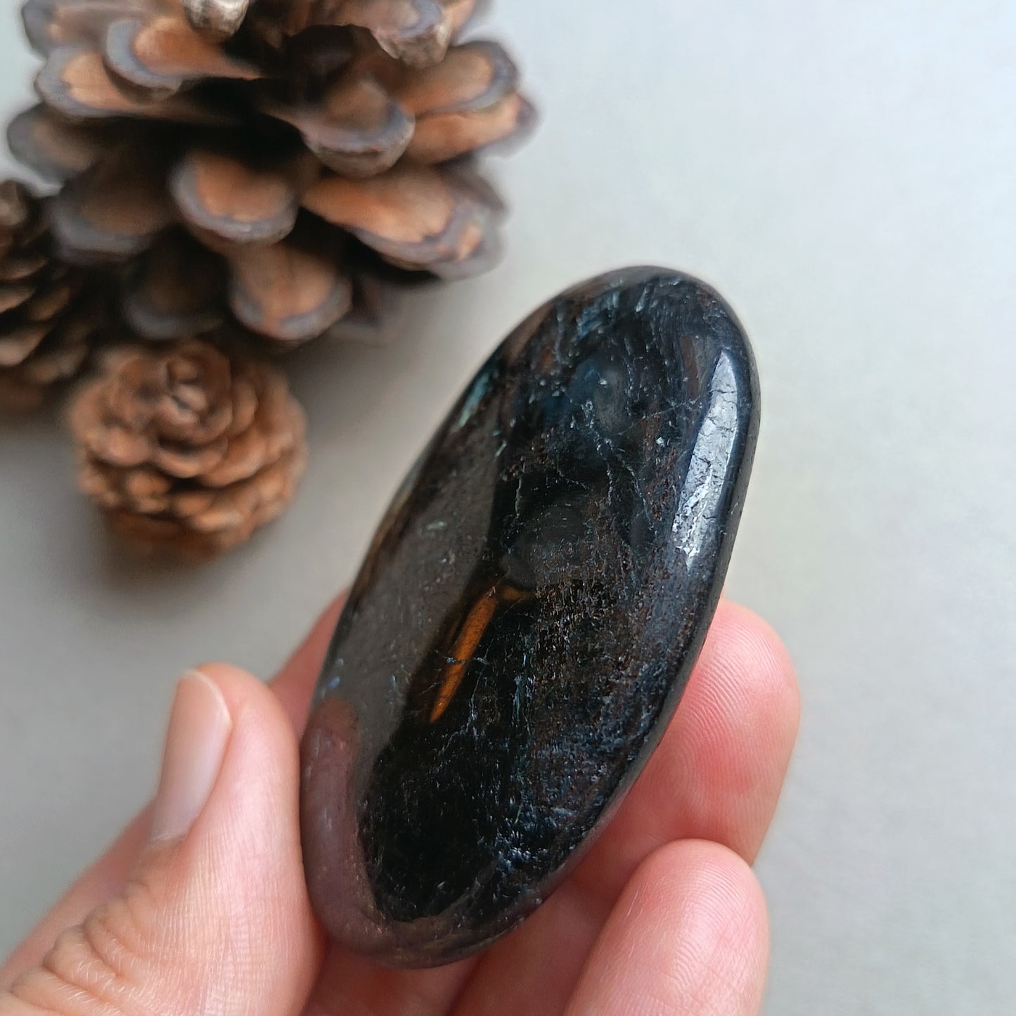 Arfvedsonite, Palm Stone, Oval shape, 60x40x15mm, 71.8g [PALM-Y05]