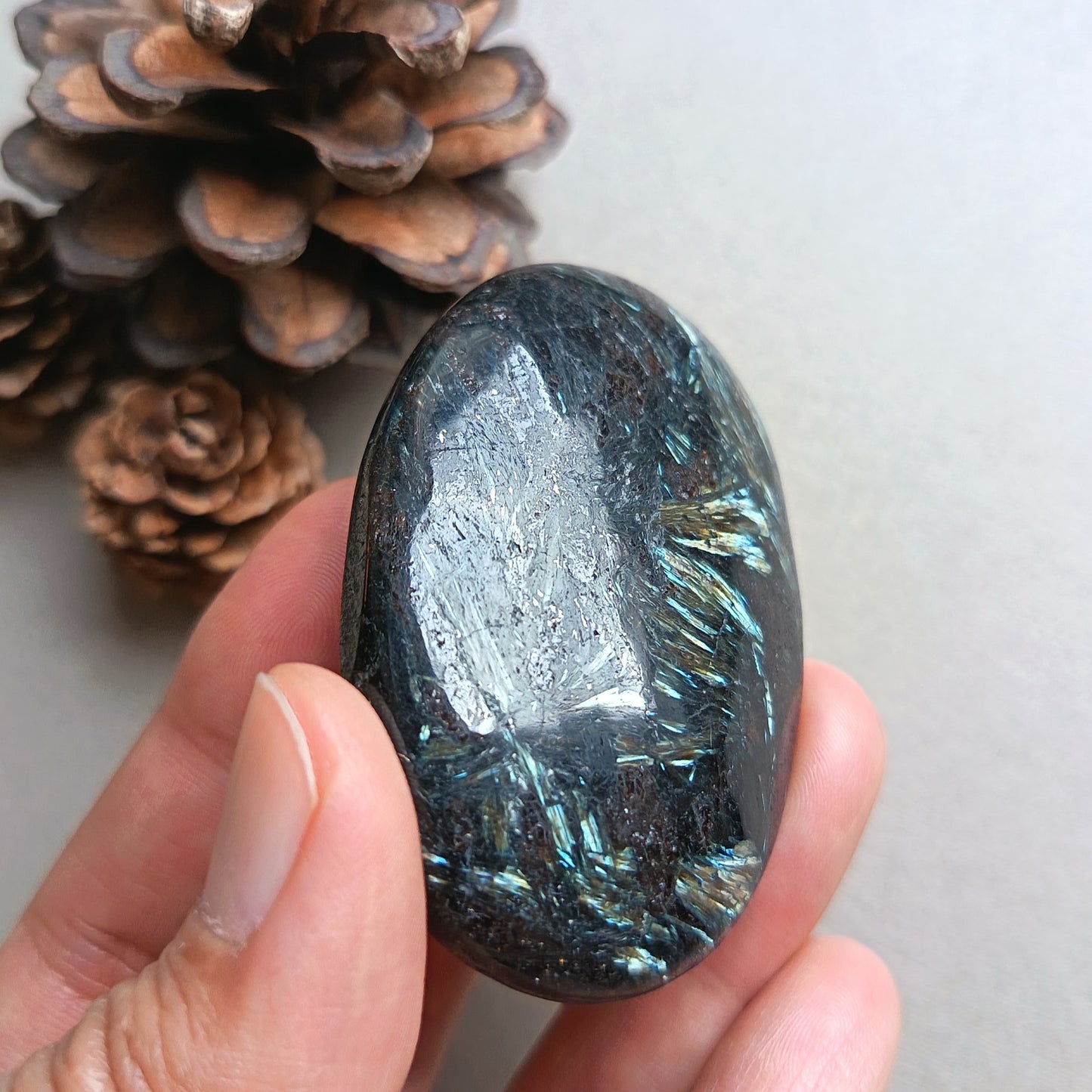 Arfvedsonite, Palm Stone, Oval shape, 60x40x15mm, 71.8g [PALM-Y05]