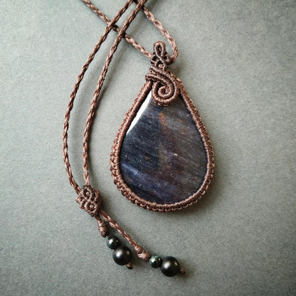 Blue Aventurine Macrame Necklace | Pendant size approx 5.4 cm