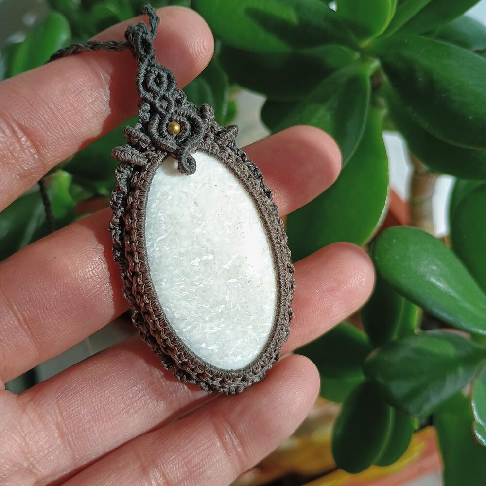 White Scolecite Macrame Necklace | Pendant size approx 7 cm