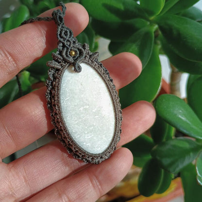White Scolecite Macrame Necklace | Pendant size approx 7 cm