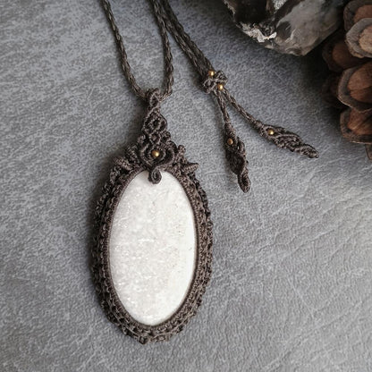 White Scolecite Macrame Necklace | Pendant size approx 7 cm