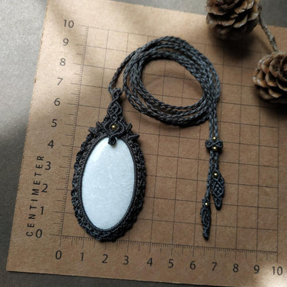 White Scolecite Macrame Necklace | Pendant size approx 7 cm