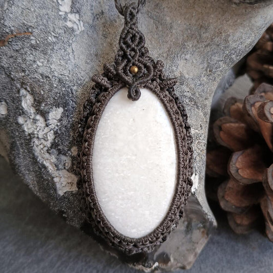 White Scolecite Macrame Necklace | Pendant size approx 7 cm