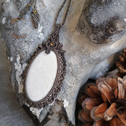 White Scolecite Macrame Necklace | Pendant size approx 7 cm