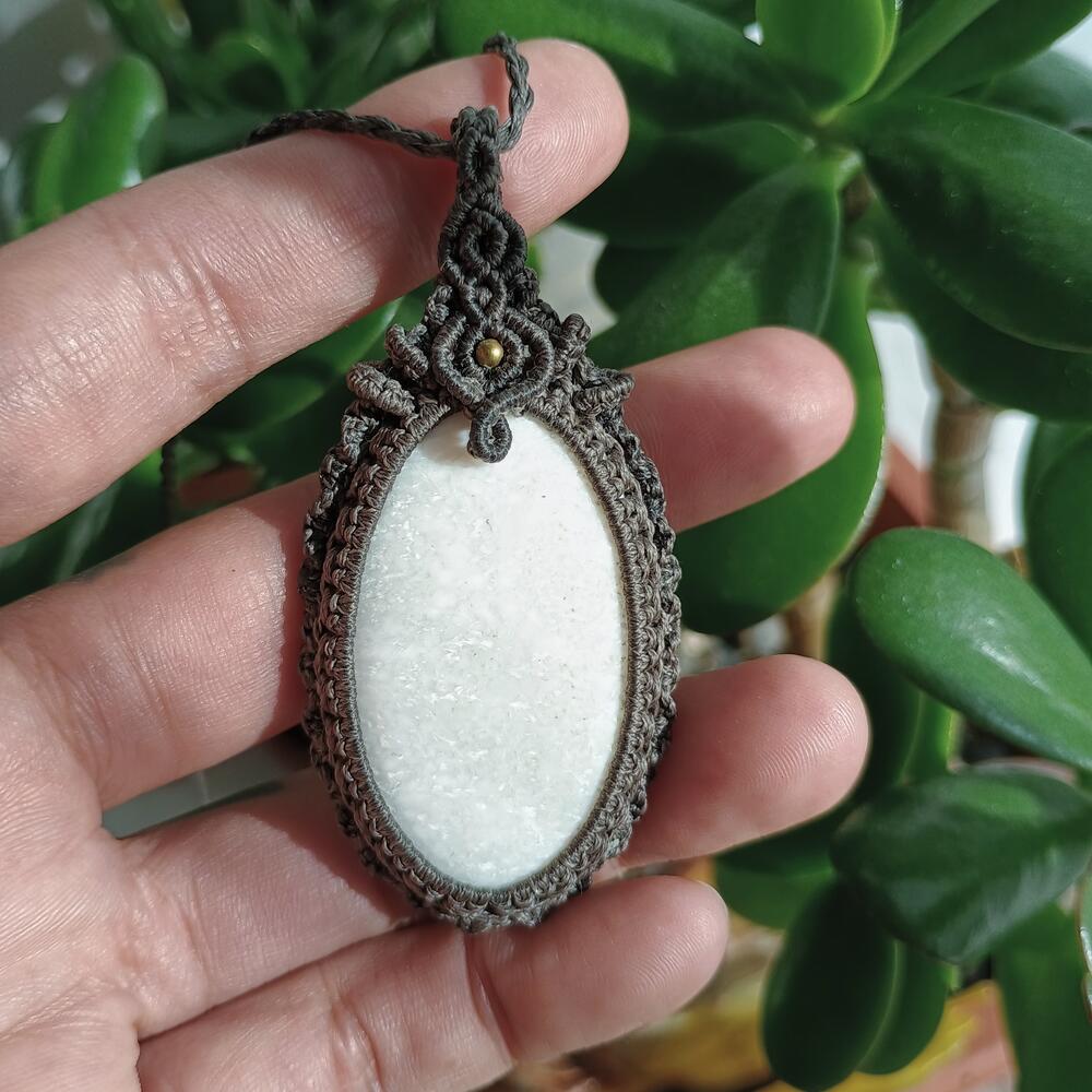 White Scolecite Macrame Necklace | Pendant size approx 7 cm