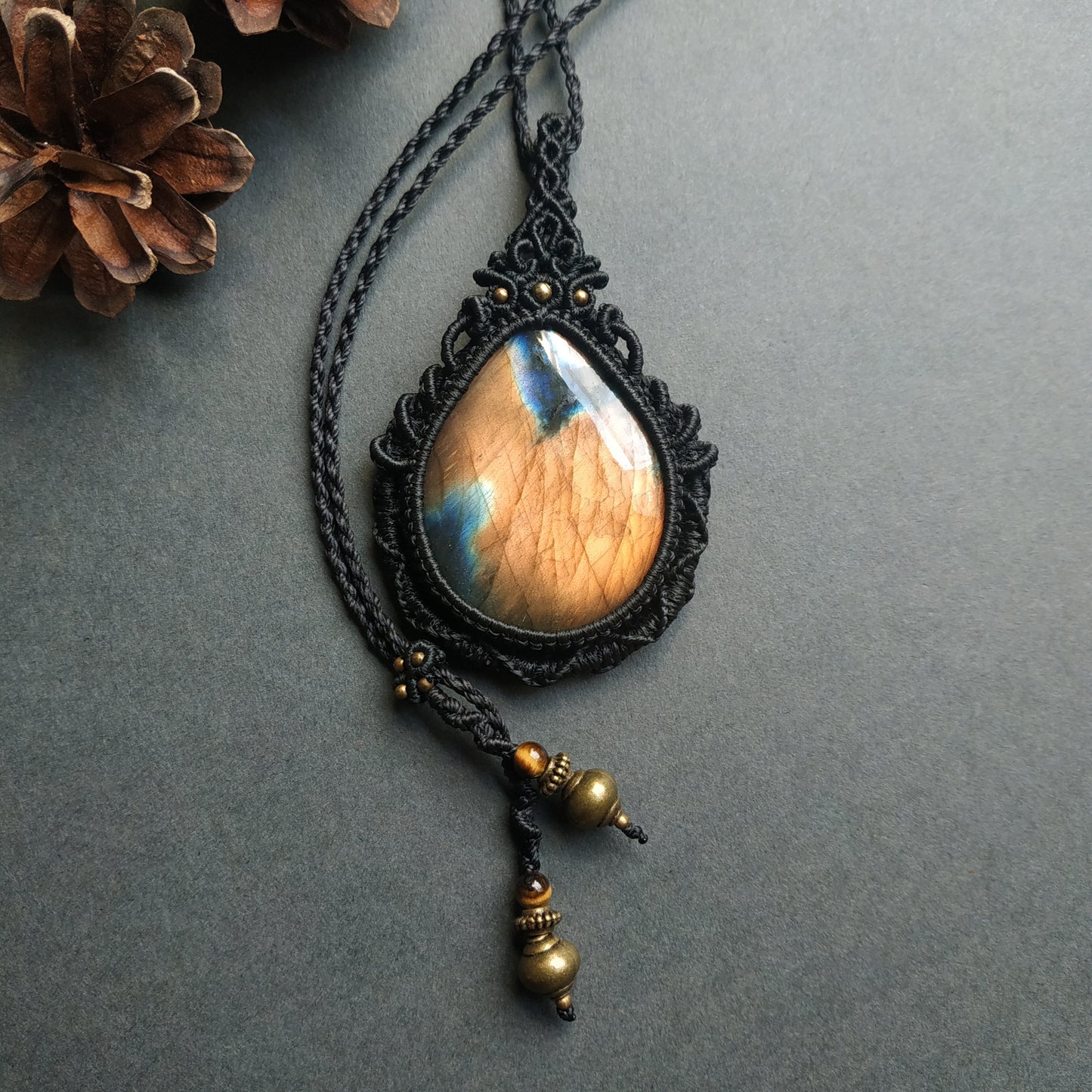 Labradorite Macrame Necklace - Freehand Design  - SOLD