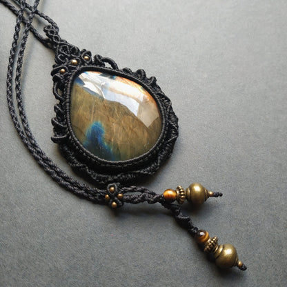 Labradorite Macrame Necklace - Freehand Design  - SOLD