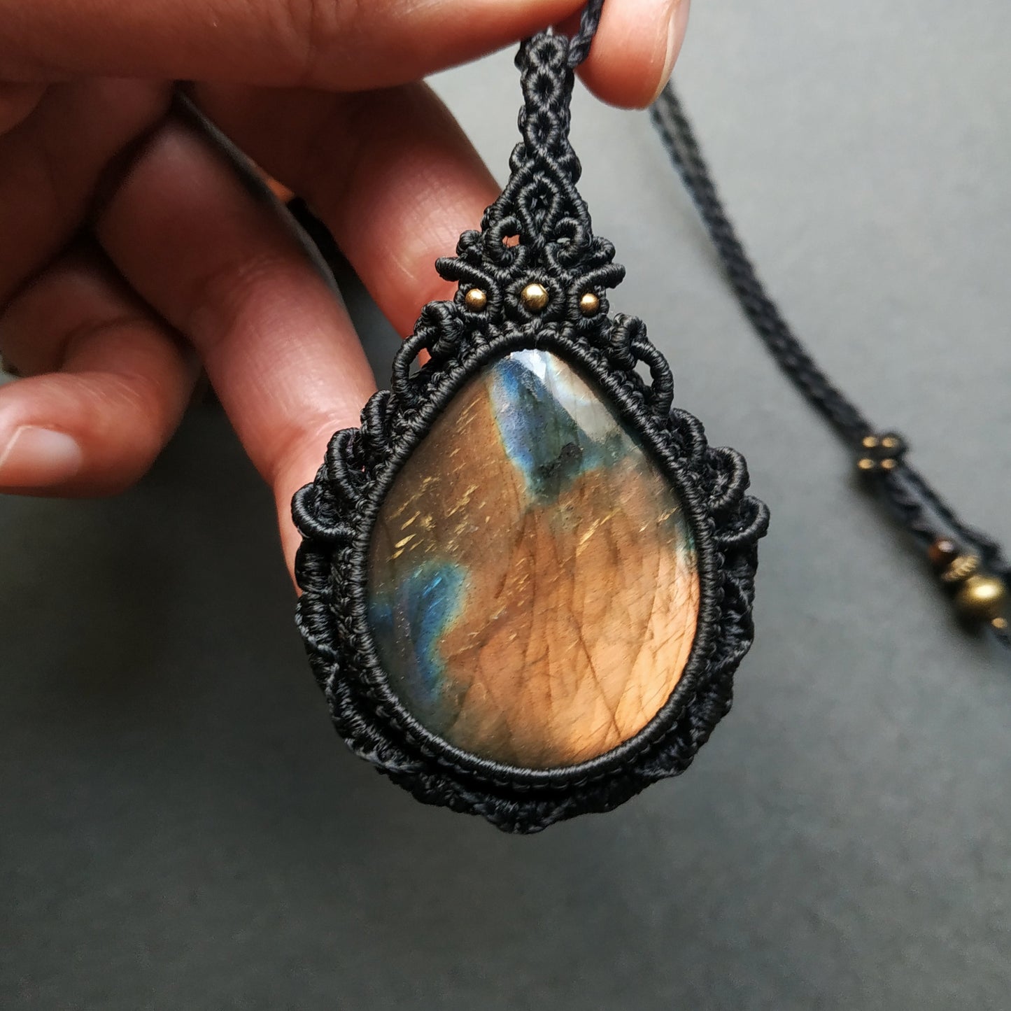 Labradorite Macrame Necklace - Freehand Design  - SOLD