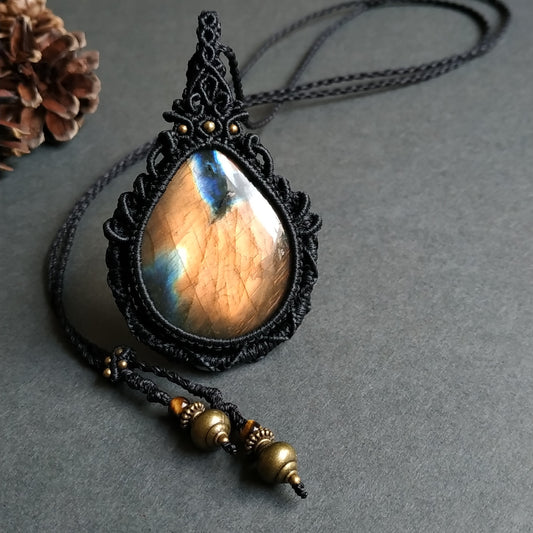 Labradorite Macrame Necklace - Freehand Design  - SOLD