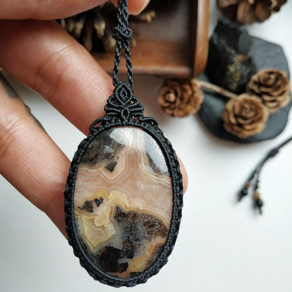 Agate Macrame Necklace  | Pendant size approx 5.4 cm - SOLD