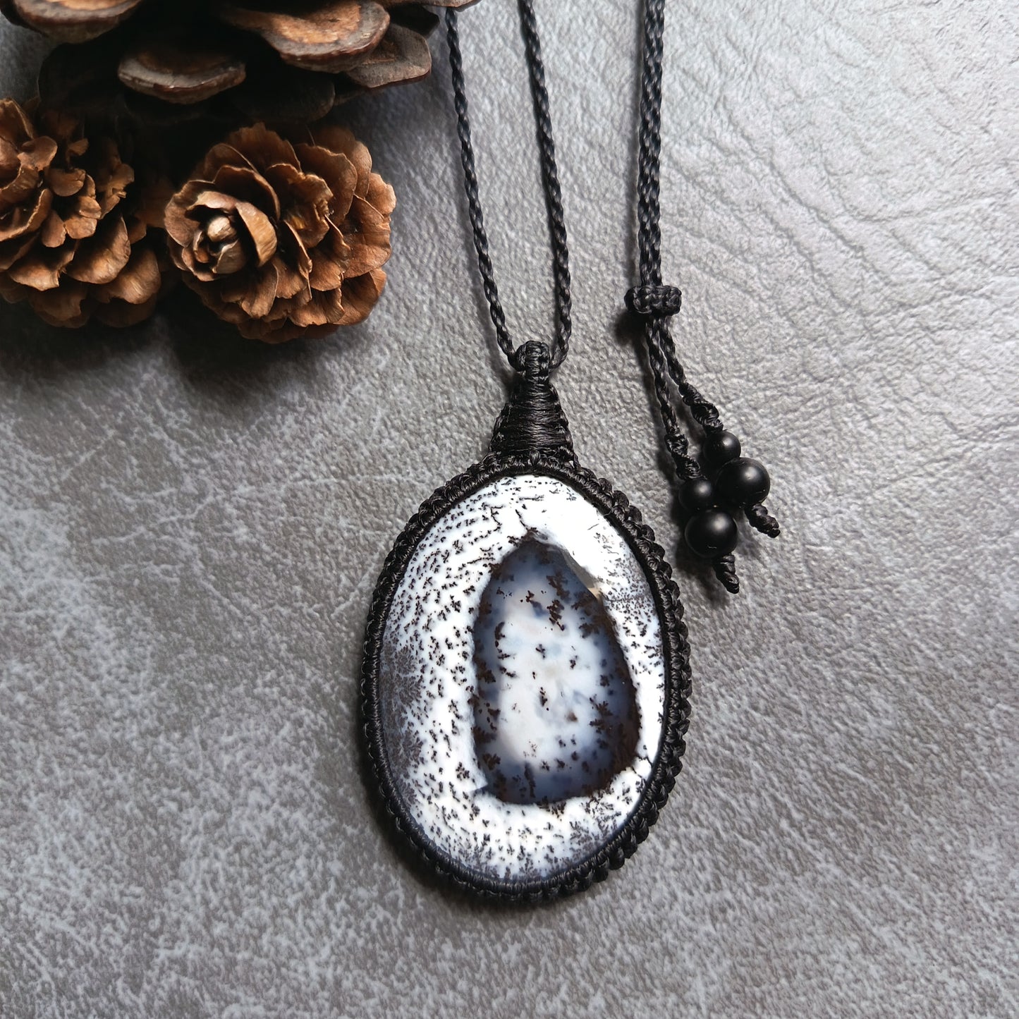 Dendritic Opal Macrame Necklace | Pendant size approx 6.3 cm