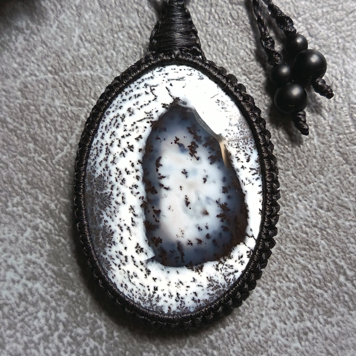 Dendritic Opal Macrame Necklace | Pendant size approx 6.3 cm