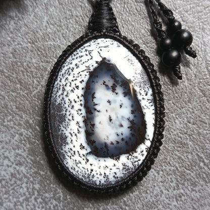 Dendritic Opal Macrame Necklace | Pendant size approx 6.3 cm