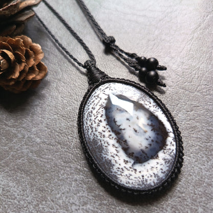 Dendritic Opal Macrame Necklace | Pendant size approx 6.3 cm