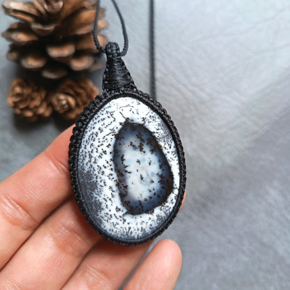 Dendritic Opal Macrame Necklace | Pendant size approx 6.3 cm