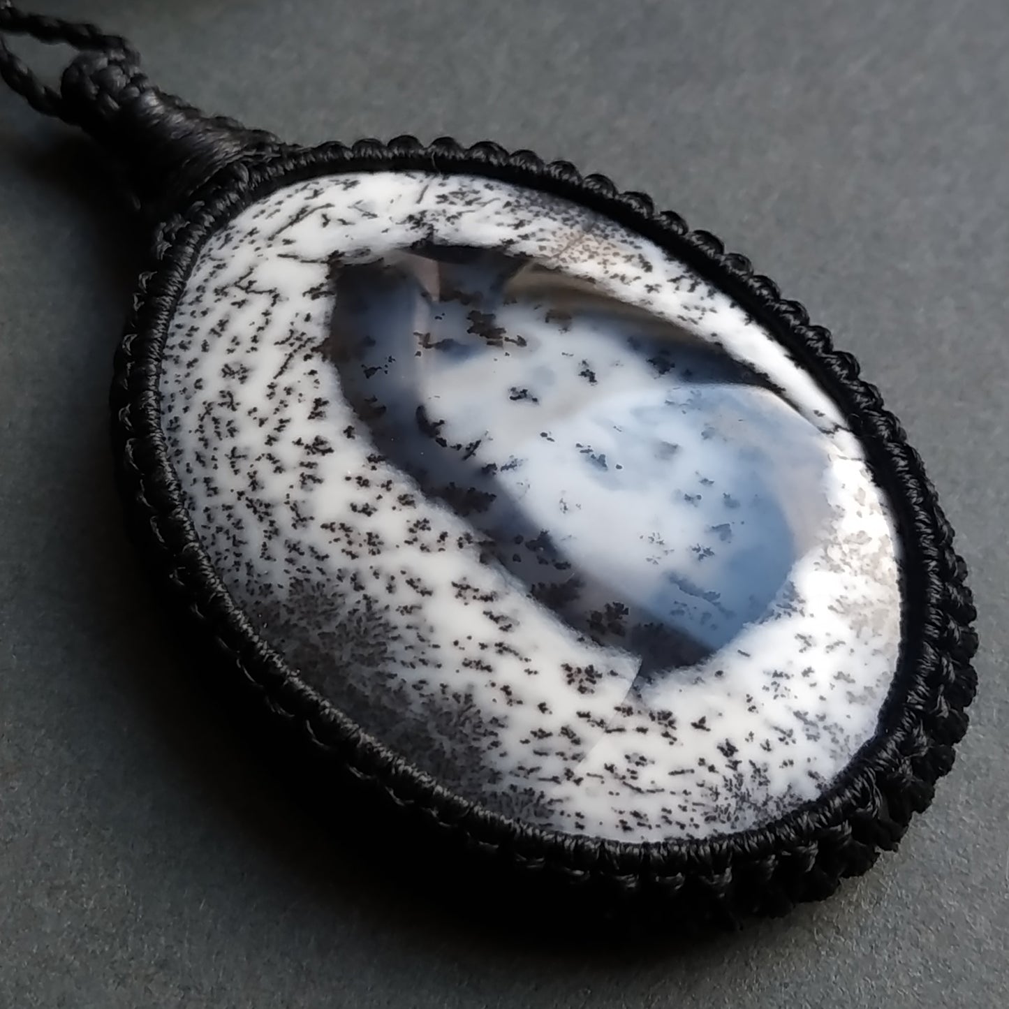 Dendritic Opal Macrame Necklace | Pendant size approx 6.3 cm