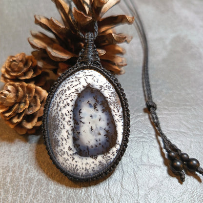 Dendritic Opal Macrame Necklace | Pendant size approx 6.3 cm