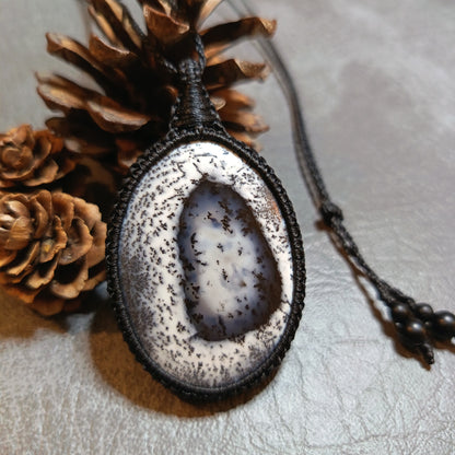 Dendritic Opal Macrame Necklace | Pendant size approx 6.3 cm