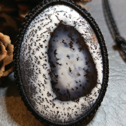 Dendritic Opal Macrame Necklace | Pendant size approx 6.3 cm